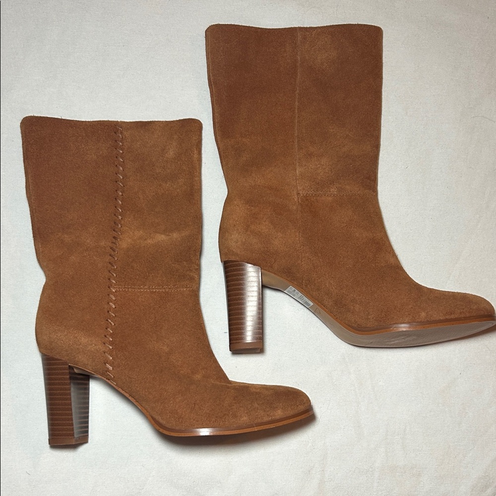Clarks Tan Suede Heeled Boots - Picture 3 of 5